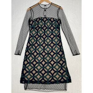 WORTH New York Mesh Embroidered Sheer Lined Party Dress sz 2 Gatsby Sexy Mini